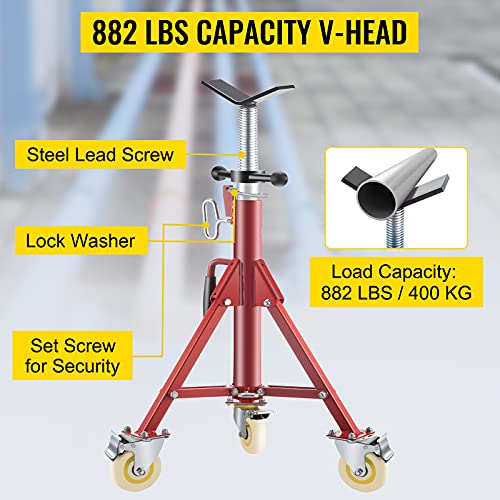 Vevor Pipe Stand, Pipe Jack Stands With Casters Adjustable Height 28-52 Inch, V Head Pipe Stand 882 Lb, Folding Portable Pipe Stands 1/8 To 12 Inch Pipe Supporting, Steel Jack Stand #TOP2