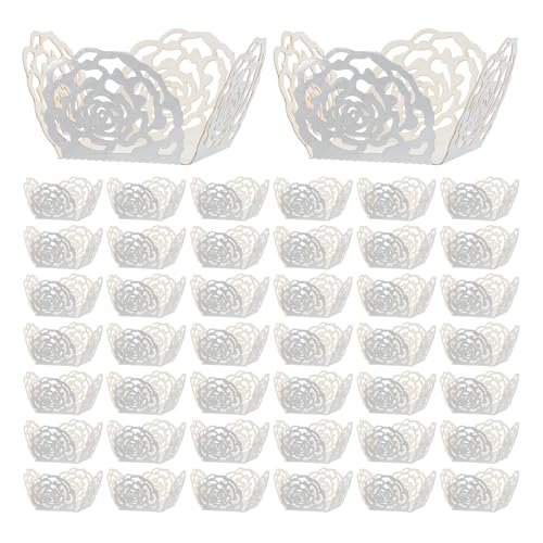Tofficu 50 Caissettes en Papier Argenté pour Truffes et Cupcakes Motif Dentelle Rose Ajourée, 50...