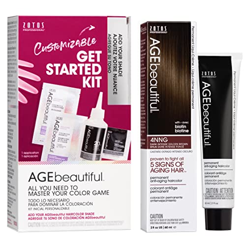 Image of AGE beautiful Permanent Hair Color Cream, 100% Gray Coverage Hair Dye with Biotin Anti-Aging Formula for Fuller, Thicker Hair, Professional Salon Quality