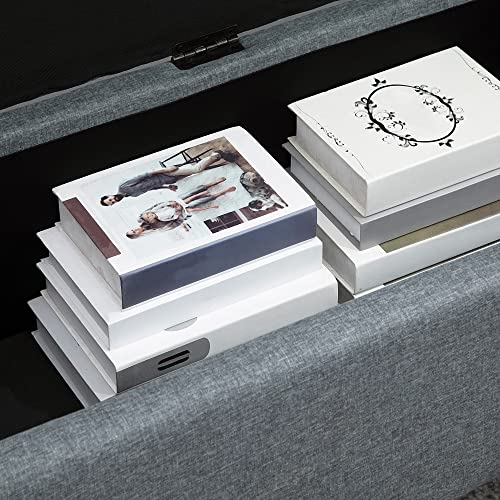 HOMCOM Sitzbank, Polsterbank mit Stauraum, Bettbank mit Deckel, Leinenoptik, Truhenbank, Aufbewahrungsbank für Wohnzimmer, Schlafzimmer, Grau, 125 x 49 x 41,5 cm