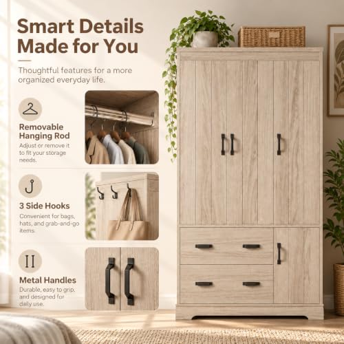 LIKIMIO 70" Freestanding Wardrobe Closet (Natural Oak) - Image 5