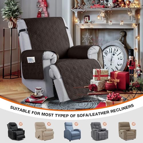 Image of VANSOFY 100% Waterproof Recliner Chair Covers, Recliner Cover Non-Slip Dog Chair Cover Furniture Protector Washable Slipcover with Pocket, Elastic Straps for Pets, Dogs(Chocolate, 30 inch)