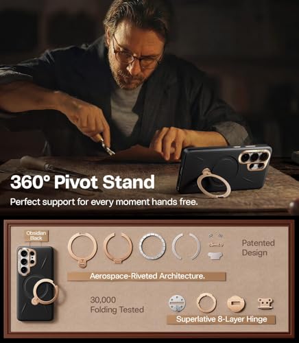 Image of TORRAS Q3 VegSkin Original Imported S26 Ultra Case, 360 Magnetic Stand, MagSafe Compatible, Mil-Grade Drop Tested, Organic Silicone Leather Galaxy S26 Ultra Back Cover, Midnight Black