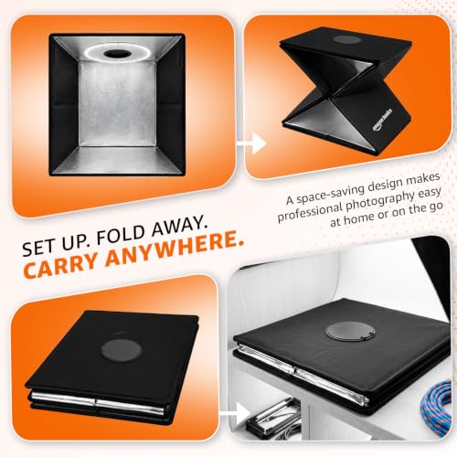 Image of Amazon Basics Portable Light Box 40x40cm, Professional Dimmable Photo Box with 6800K LED Lights, High CRI, 5 Color PVC Backdrops, for Jewellery & Small Product Photography