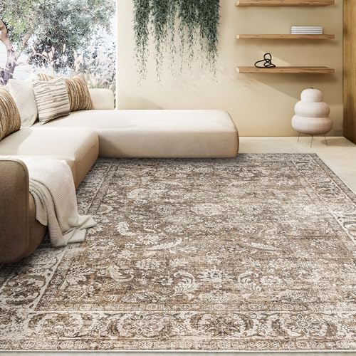 TALETA DAMAIA Waschbarer Boho-Teppich, 120x170cm, Braun, Vintage-Design mit Blumenmuster, Rutschfest, Ideal für Wohnzimmer, Schlafzimmer, Küche und Flur TALETA DAMAIA Waschbarer Boho-Teppich, 120x170cm, Braun, Vintage-Design mit Blumenmuster, Rutschfest, Ideal für Wohnzimmer, Schlafzimmer, Küche und Flur