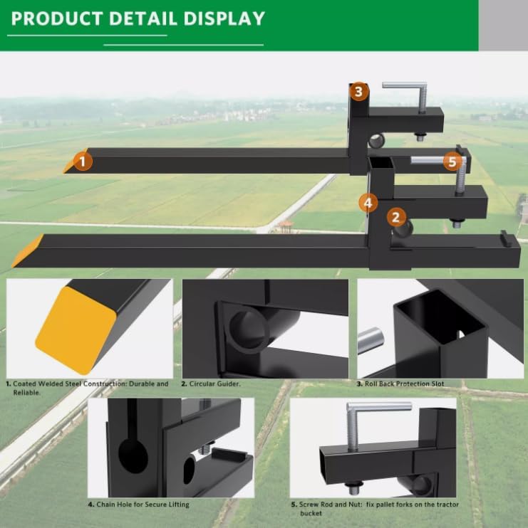 43" 4000lb Clamp on Bucket Pallet Forks Tractor Loader Skid Steer Attach 60''