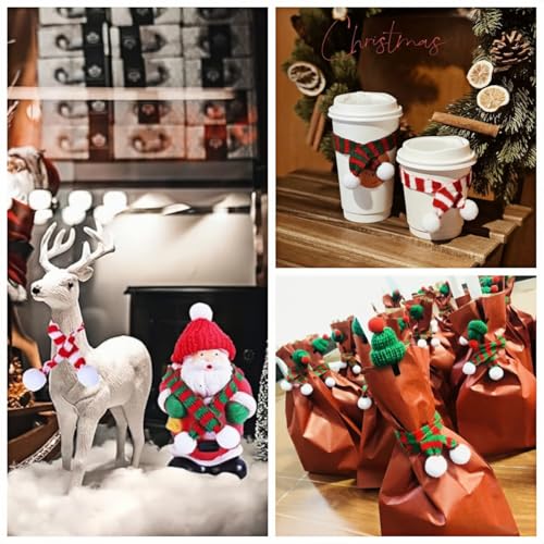 SDXCJY 30pcs Christmas Mini Knit Hats Scarf Set Tree Ornaments Santa Claus Cap Hat Bottle Cap Decoration with Scarf for DIY Handmade Snowman Decoration Gift Christmas Party (30pcs) - Image 7