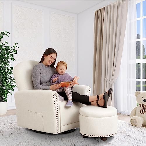 Image of Evolur Vienna Swivel Glider with Ottoman, FSC Certified, Greenguard Gold and JPMA Certified Glider Rocking Chair, 360 Swivel Motion, Ergonomic Design Nursery Glider, Sweet Cream