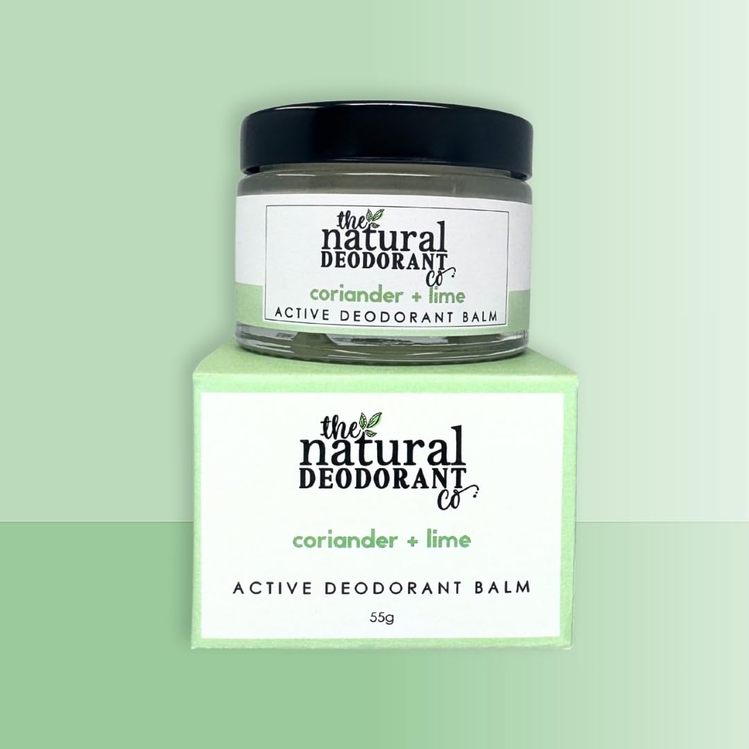 The Natural Deodorant Co, Active Deodorant Balm Coriander & Lime 55g, Aluminium Free, Plastic Free, Extra Strength