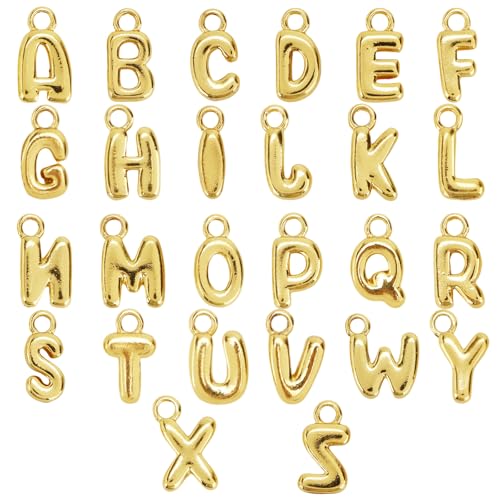 Mikovivi 26pcs Gold Letter Charms A-Z Glitter Bubble Alphabet Charms Initial Pendants Set for Jewelry Making Women Bracelets Necklaces Earrings DIY Craft Supplies