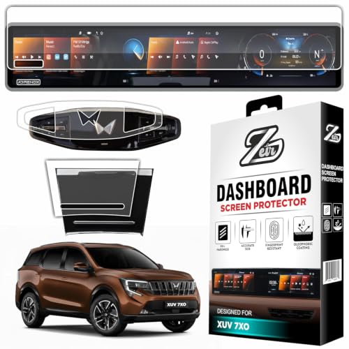 Image of ZEIR [3 PACK Screen Protector Compatible with MAHINDRA XUV 7XO - 12.3Inch Triple Screen Long Display Guard (With Adrenox+ Badge Cutout) + TPU STEERING & STORAGE Panel Accessories [Not Tempered Glass]