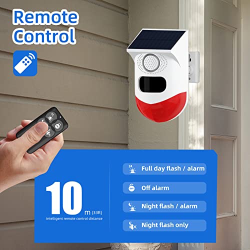 Solar Sound Strobe Light Alarm with Motion Detector and Remote Controller,maxant Home Security Audible Strobe Alarm Detector 120db Sound Security Siren Light IP67 Waterproof - Image 2