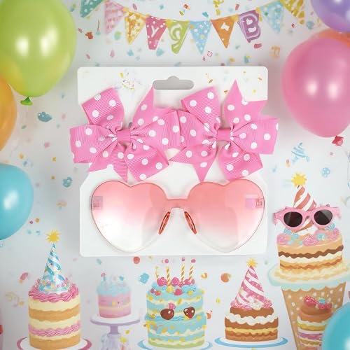 5.12'' Youth Girls Heart Sunglasses 3.35'' Kawaii Pink Bow Hair Clips Cute Pink Fashion Accessory Combo for Birthday Photo Prop Party Back to School Christmas2