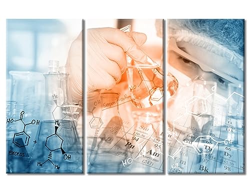 Image of 3 Panels Researchers do Chemical Experiments Wall Art Chemical Equations and Periodic Table Posters & Prints Living Room Pictures Wall Decor Stretched and Framed Ready to Hang (60 inch Wx40 H)