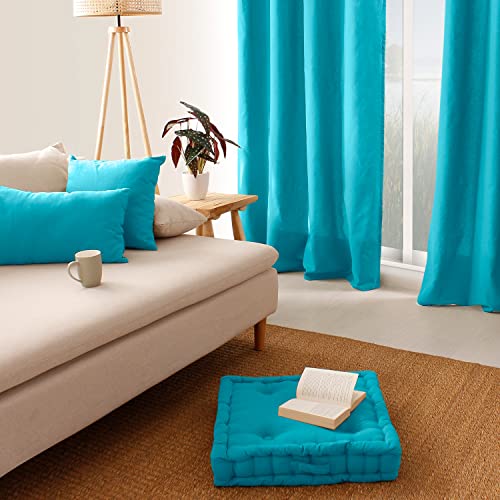 Enjoy Home, Oeko Tex Certified Cotton Curtain with 8 Chrome Metal Eyelets Diameter 4 cm, 135 x 240 cm, Turquoise - Image 2