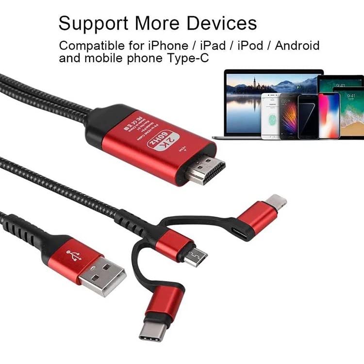 Image of 3 in 1 2M Type-C to Hd MHL Cable Audio Video Cable Micro USB Projection for iPhone Android to TV /Projector HDTV