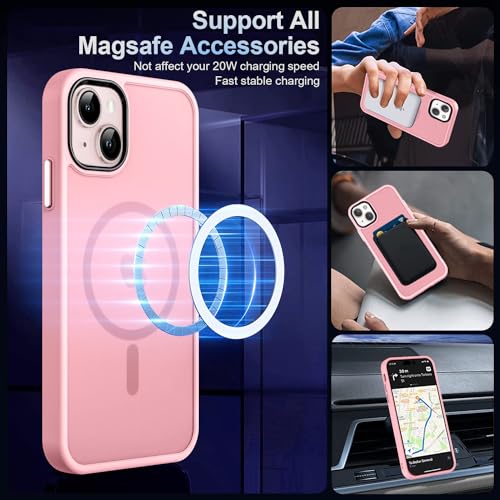 Image of MOCCA Magnetic Shockproof for iPhone 13 Case,Pink | 13ft Drop | Compatible with MagSafe | w / Screen & Lens Protectors | Anti-Slip Matte | Raised Camera & Screen Lip | Ultra-Slim