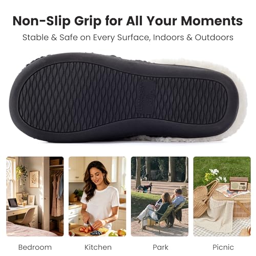 Image of ULTRAIDEAS Women's Breathable House Slippers with Memory Foam, Lightweight Cotton Blend Lining, Indoor Outdoor Slip On Design, Non Slip Rubber Sole for Bedroom, Machine Washable