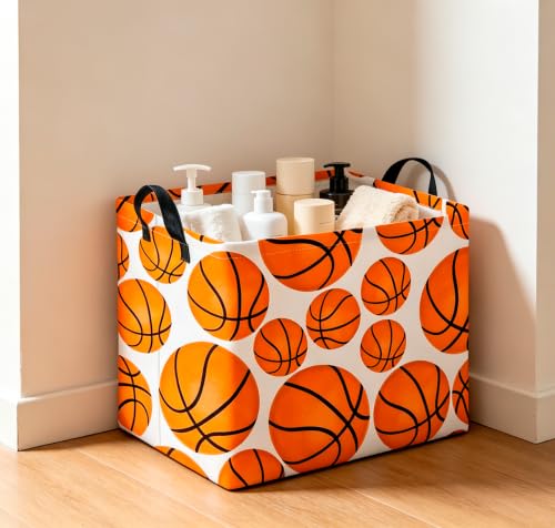 Image of CLOCOR Rectangular Basketball Print Storage Basket Empty,Gift Basket,Books Box,Room Decor(Basketball)