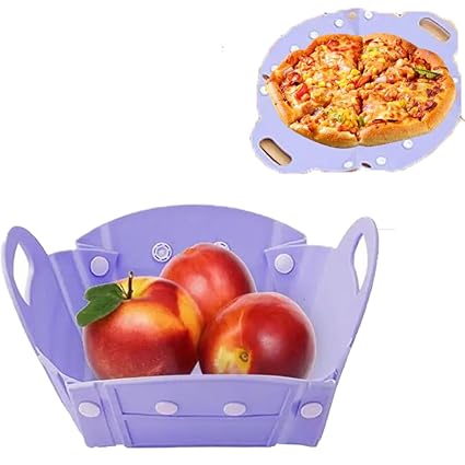 Earwig Fruit and Vegetable Folding Storage Basket,Multifunctional Foldable Basket Fruit Cutting Board for BBQ Prep/Picnic/Camping (PURPLE)