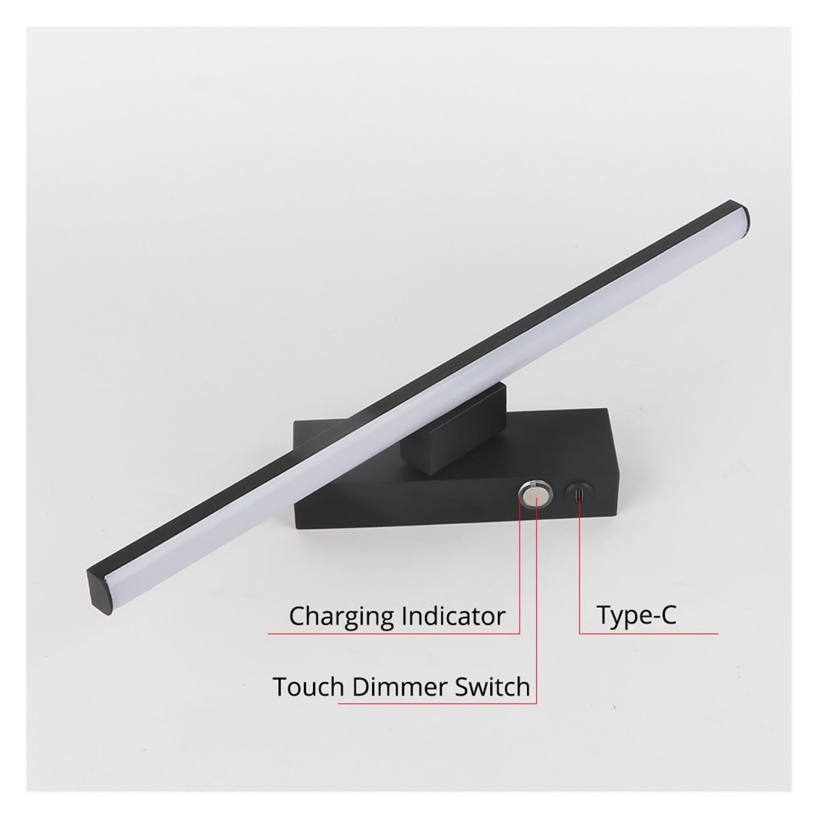 Lampada Da Parete A LED Con Batteria Ricaricabile Interruttore Tattile For Comodino Camera Letto Dimmerabile Luce Notturna DC5V In Ferro Di Alluminio Tipo C Piccolo E Luminoso(Black,Length 30cm)