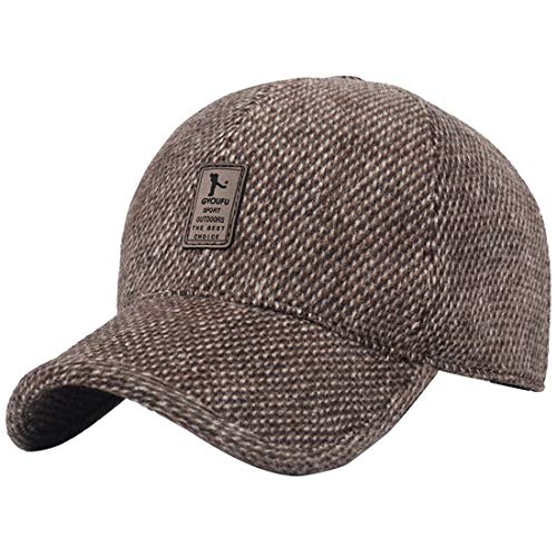 sdsruioo Winter Men's Warm Woolen Peaked Baseball Caps with Fold Earmuffs Earflap Hat (Coffee 2)