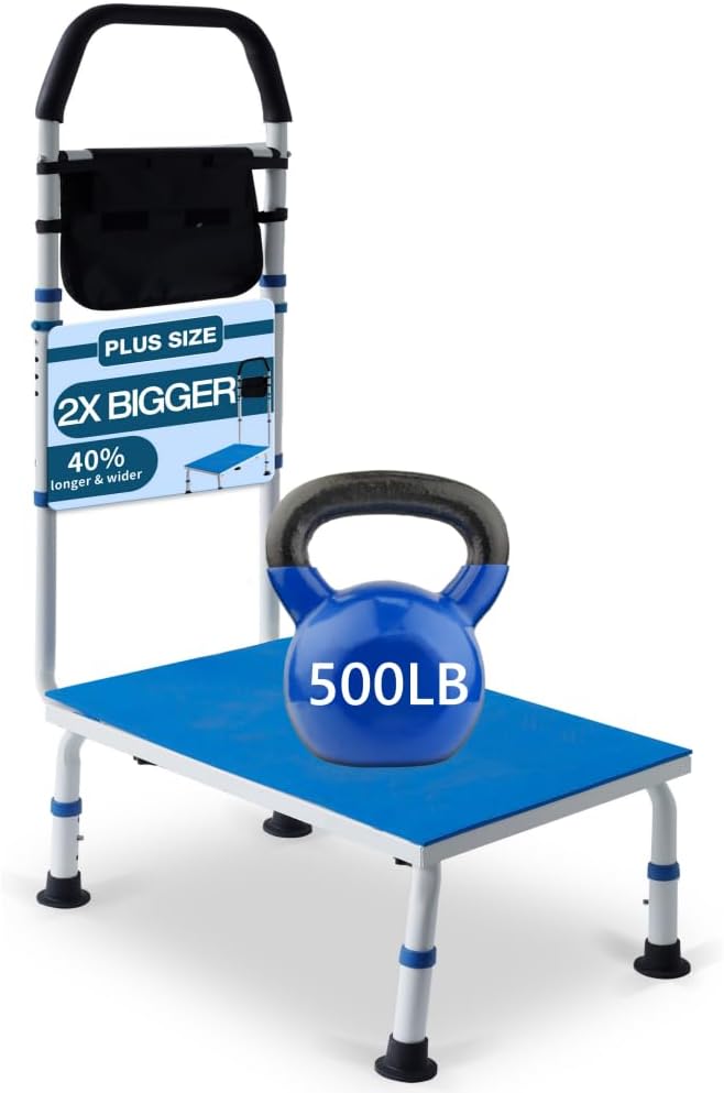Plus Size Stepping Stool for Adults, 500 lbs Weight Capacity Extra Wide Bed Step Stool with Handle, Also as SUV, Truck, Car Step Stools for Elderly.