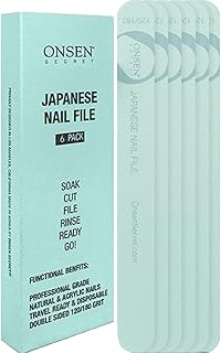 Onsen Secret Japanese Nail File - Professional 6-Pack Nail Files, Double Sided Natural & Acrylic Nail Filers - 120/180 Gri...