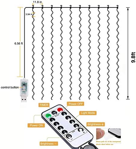 GaHeslop Curtain Lights with Remote and Hooks, 3m x 3m USB Operated Window Fairy Twinkle Lights, 8 Modes, Timer, 300 LED Copper Light, Waterproof String Lights for Xmas, Bedroom, Party(Multi-coloured)