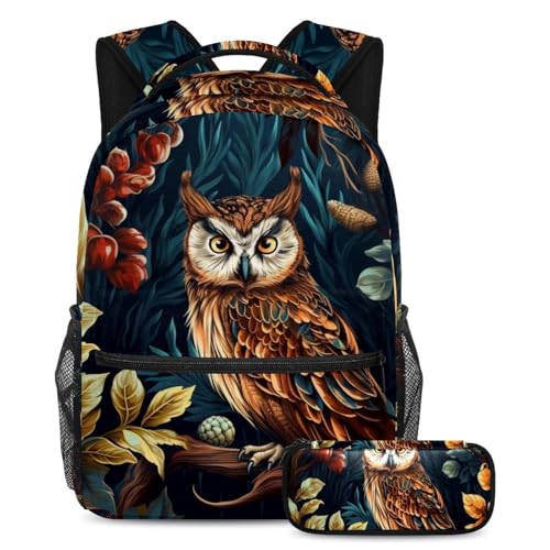 Sac à dos hibou coloré grand modèle sac d'école illustré avec trousse