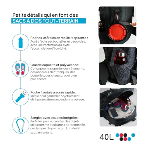 OcioDual Sac a Dos Randonnee 40L Vert, Sac Randonnée, Voyage Imperméable Léger, Sac de Voyage Cabine Pliable, Sac a Dos Homme Montagne Trekking – vue 4