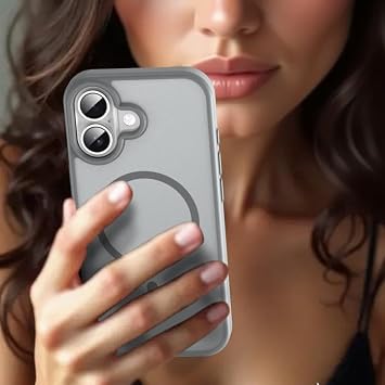 URUCHI Güçlü Manyetik Telefon Kılıfı, [Mag-Safe ile Uyumlu] [Askeri Düzey Düşme Koruması] [Güçlü Silikon Kenarlar] İnce Yarı Saydam Mat Koruyucu Kılıf (Gri, iPhone 17)