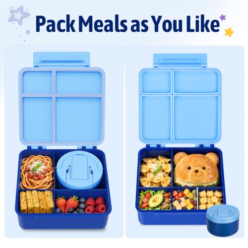 Image of Bento Lunch Box Set for Kids with 8 oz Soup Thermo, Leakproof Hot Food Container with 4 Compartments, Insulated Food Jar for Toddler Daycare Boys Girls School - Blue