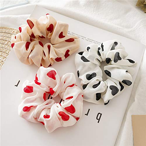 5 Pcs Chiffon Hair Rope Hair Ring Love Heart Printing Satin Fabric Covered Scrunchy Elastic Hair Bands Top Knots Ponytail Holder Accessories For Women #TOP2