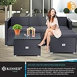 KESSER® Polyrattan Lounge Aruba - Gartenlounge für 3-4 Personen Gartenmöbel-Set Sitzgruppe aus 3er Gartensofa, Sessel, Hocker und Beistelltisch mit Sitzkissen - Garten, Terrasse, Balkon, Anthrazit