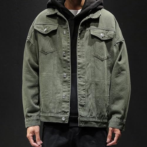 Veste en jean vert militaire style décontracté et coupe confortable - 4