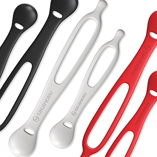 Sinjimoru Kabelbinder, Silikon Kabelclips, Kabel Organisation, Wiederverwendbare Kabelhalter für Fernsehkabel, Antennenkabel, PC Kabel Etc. Ghost Cable Tie XL & XXL, Schwarz, Weiß, Rot, 6er-Pack.