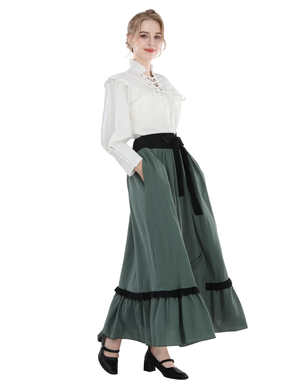 Fiamll Vestido victoriano para mujer, disfraz renacentista, blusa eduardiana, falda renacentista, vestidos de fiesta