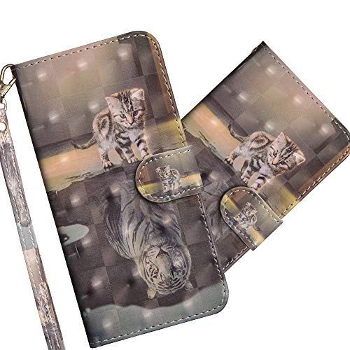 COTDINFOR pour Huawei P30 Lite Coque Protection Élégant 3D Effet Peint Premium PU Portefeuille Étui en Cuir Cover Flip Stand Shell Bumper Housse pour Huawei P30 Lite Cat Tiger YX.
