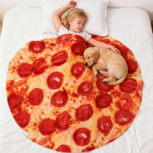 Image of Pepperoni Pizza Blanket Baby Stuff Shower White Elephant Gifts for Kids Throw Blankets Wrap Swaddle Toddler Boy Girl Party Novelty Gag Pets Soft Fleece 40in