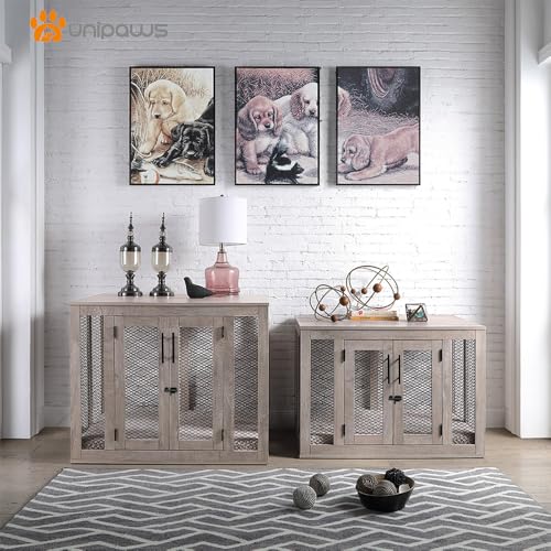 unipaws-Large-Dog-Crate-Furniture-Wooden-Dog-Kennel-for-Large-Breed-Indoor-Decorative-Wood-Dog-Cage-Inside-Side-End-Table-Crate-with-Tray-and-Dog-Bed-Dog-Enclosure-for-Dogs-Up-to-70-lbs - Cucciolini Doodles   unipaws-Large-Dog-Crate-Furniture-Wooden-Dog-Kennel-for-Large-Breed-Indoor-Decorative-Wood-Dog-Cage-Inside-Side-End-Table-Crate-with-Tray-and-Dog-Bed-Dog-Enclosure-for-Dogs-Up-to-70-lbs