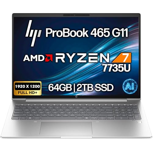 HP ProBook 465 460 G11 �r�W�l�X�m�[�g�p�\�R�� 16�C���` FHD+�f�B�X�v���C�AAMD Ryzen 7 7735U�A64GB DDR5 RAM�A2TB NVMe�AWi-Fi 6E�ARJ-45�A�E�F�u�J�����A�o�b�N���C�g�L�[�{�[�h�AW
