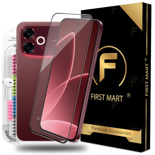 Image of FIRST MART Tempered Glass for Oppo F33 Pro and Oppo F33, 9H 0.3 mm Full-Glue Screen Protector with Cable Protector, 3D Edge-to-Edge, HD Clear, Case-Friendly, Black, Pack of 1