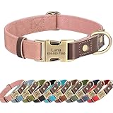 KINYABLUE Personalized Dog Collars, Custom Soft PU Leather Dog Collar with Pet Name and Phone Number for Large Dogs, Adjustable and Durable Pet Collars with Quick Release Metal Buckle,L(15-23")