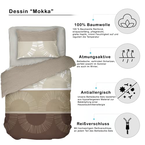DILIOS Premium Bettwäsche 200x200, 100% Atmungsaktive Angenehme Baumwolle mit Reißverschluss, Renforcé Braun Hell Braun Beige, 3teilig Bettbezug 200 x 200 cm + 2 Kissenbezug 80 x 80 - Image 7