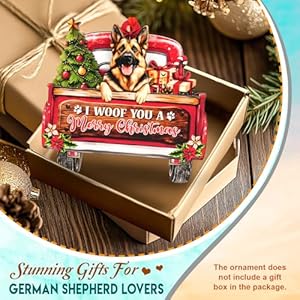 German shepherd dog christmas ornament beautiful holiday decoration for dog lovers xmas 3 layer wood gsd red truck ornament for pet owners 2024 christmas home decor  urban country home decor