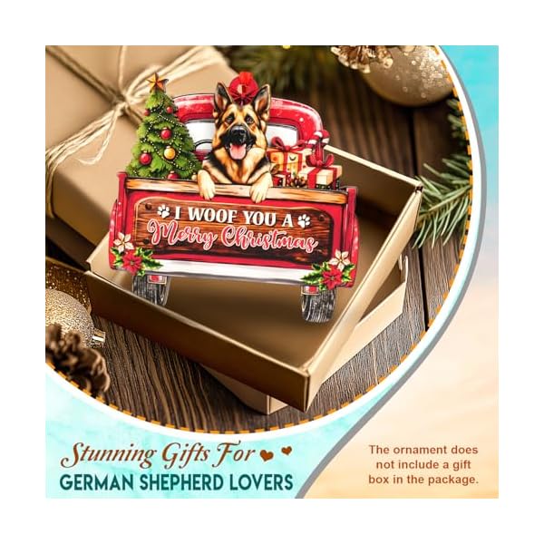 German shepherd dog christmas ornament beautiful holiday decoration for dog lovers xmas 3 layer wood gsd red truck ornament for pet owners 2024 christmas home decor  urban country home decor