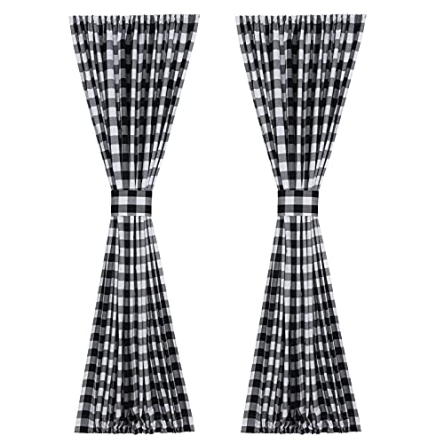 Rloncomix French Door Curtains Buffalo Plaid Window Curtains Rod Pocket Farmhouse Drapes For Front Door Tieback Included 54 X 72 Inches, 1 Panel, Black/White #TOP1