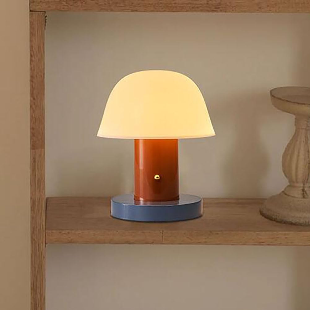 Pilz Lampe, LED Pilz Tischlampe Kabellos, Schreibtischlampe Touch Dimmbar mit USB-Aufladung, Mushroom Nachttischlampe,Tischleuchte Design Pilz, für Schlafzimmer, Wohnzimmer, BüRo,Rot
