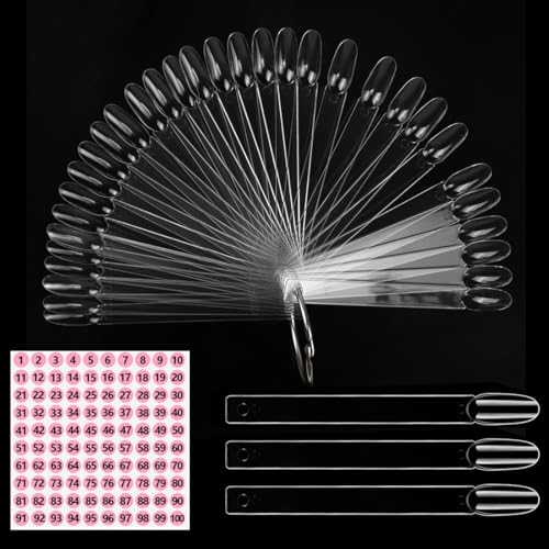 WeddHuis 50 Pièces Nuancier Ongles Transparent en Éventail Présentoir Vernis avec Anneau pour Pratiquer Couleurs et Designs Nail Art